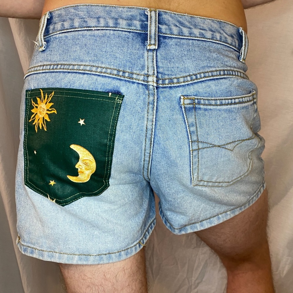 Vintage handmade denim shorts with accent pocket